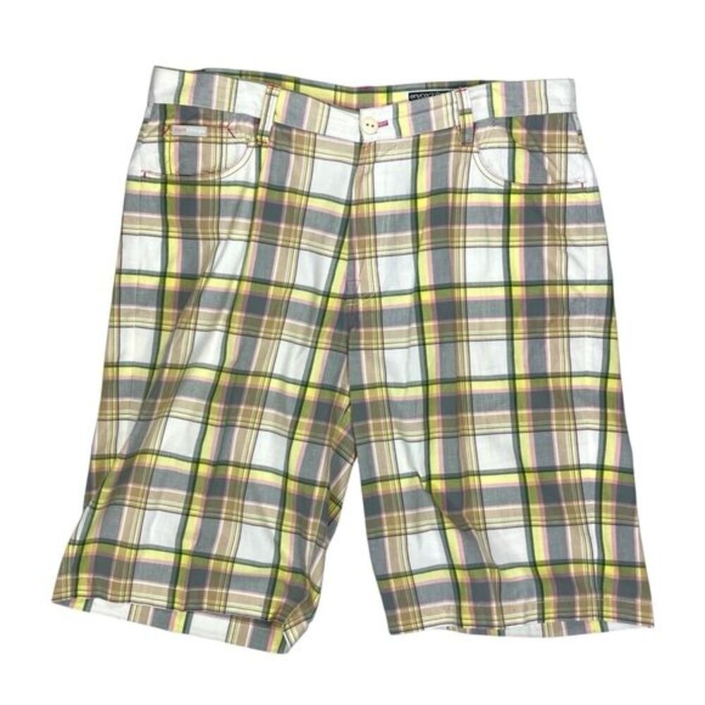 Enyce Plaid Preppy Summer Shorts Mens 40 White Grey Cotton Outdoor Beach Coastal